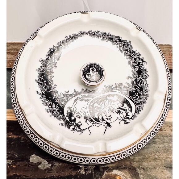 Beautiful HOLLOHAZA Hungary porcelain ashtray Surreal Portraits 6.5” - Picture 3 of 7